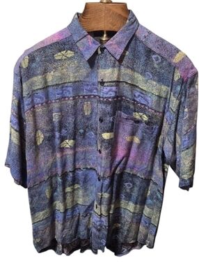 Vintage Tribes From The Land of The Brave Batik Colorful Button Shirt Size XL